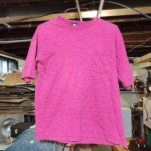 Vintage Stefano Man Mens L Hot Pink 100% Cotton Pocket Tee